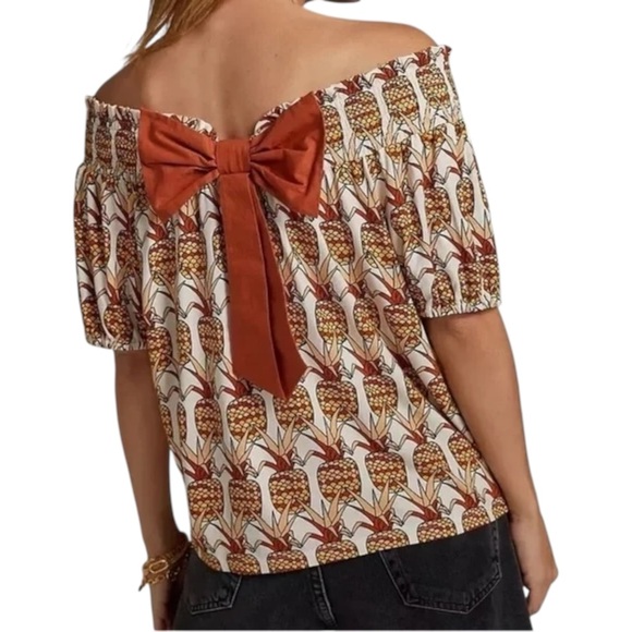 Anthropologie Tops - Anthropologie Porridge Viral Pineapple Bow Back Off the Shoulder Top Shirt Small